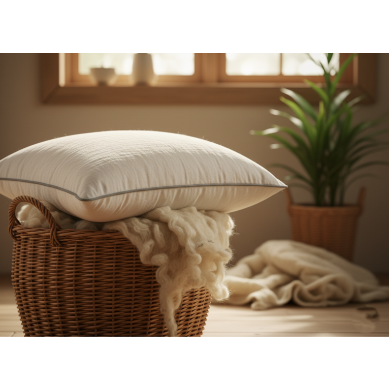 cuscino in lana reffino cheviot naturale | fodera in cotone damascato